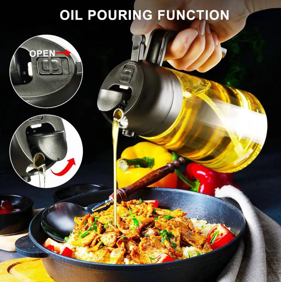 Ölsprüher für Die Küche, 500 ml Öl Sprühflasche, 2 in1 Oil Sprayer Können Ölspray und Gießen zum Kochen