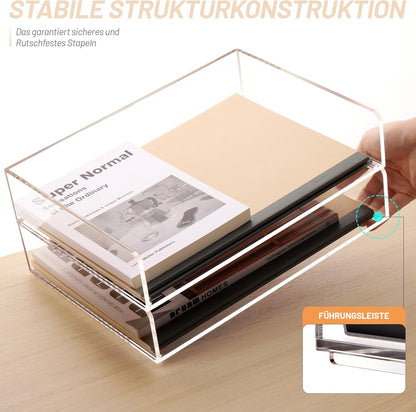 2 Stück Briefablage A4, Ablagefächer Stapelbar Dokumentenablage Querformat aus Acryl, Stabiler Schreibtisch Organizer