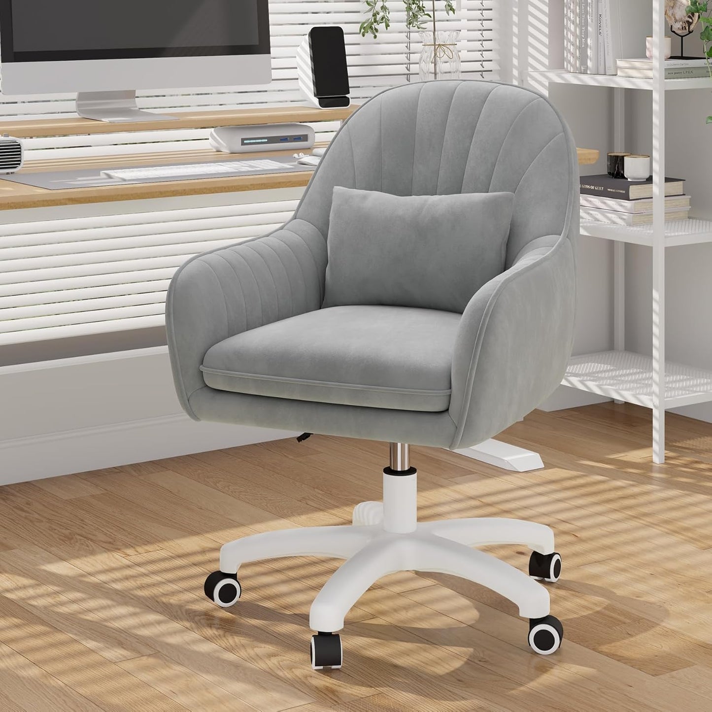 Homeoffice Stuhl, SamtStuhl mit Kopfkissen, 360° drehbar Höhenverstellbar Bürostuhl