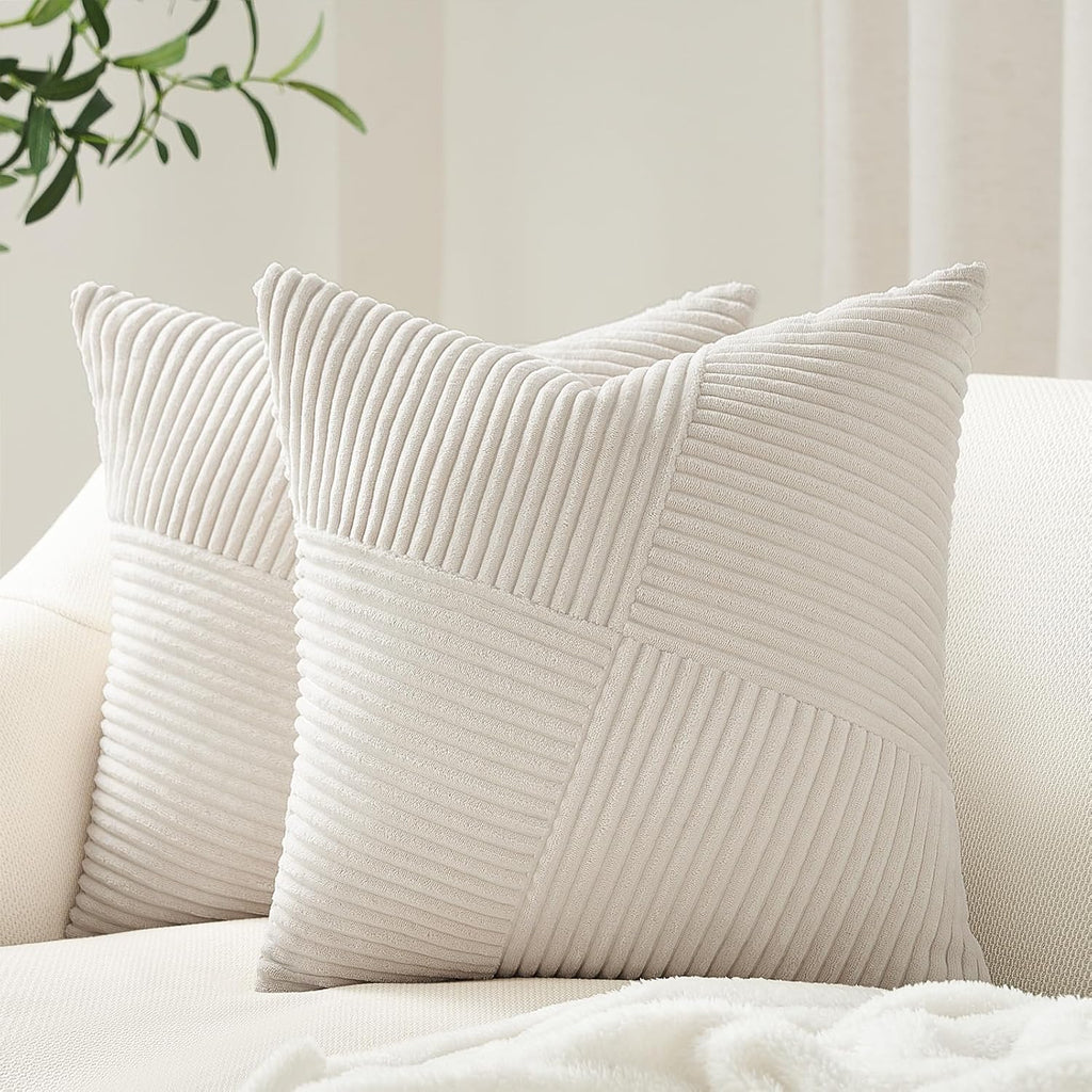 Lot de 2 housses de coussin en velours côtelé crème 40 x 40 cm