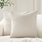Lot de 2 housses de coussin en velours côtelé crème 40 x 40 cm