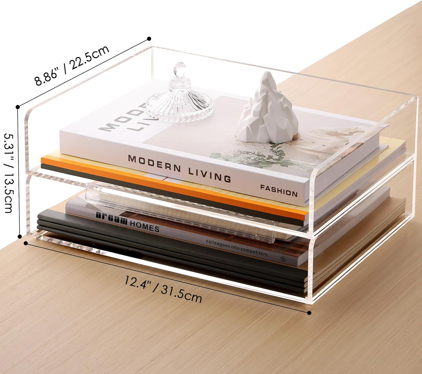 2 Stück Briefablage A4, Ablagefächer Stapelbar Dokumentenablage Querformat aus Acryl, Stabiler Schreibtisch Organizer