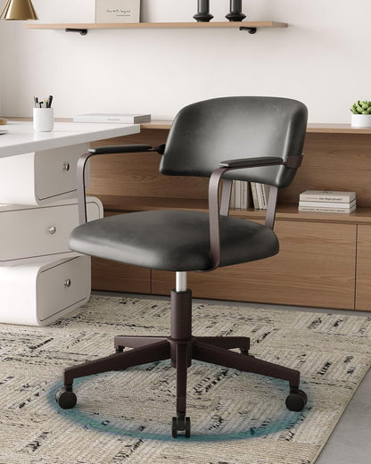 Bürostuhl Leder Aesthetic Schreibtischstuhl Ergonomisch Drehsessel mit Rollen Armlehnen Retro-Sessel Vintage
