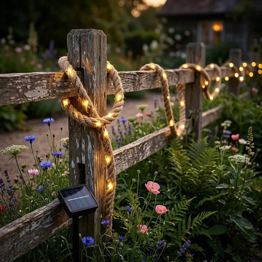 Retro Solar Rope Light 7M 50LED Outdoor Fairy Lights, Hemp Rope Garden Decoration, Garden Lighting for Patio and Camping