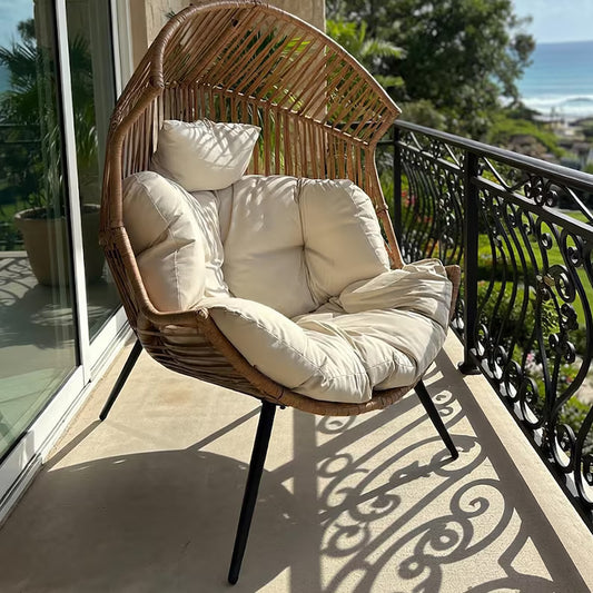 Extra-large egg-shaped wicker chair with cushion – indoor and outdoor chair, suitable for the bedroom, living room, balcony, veranda or garden