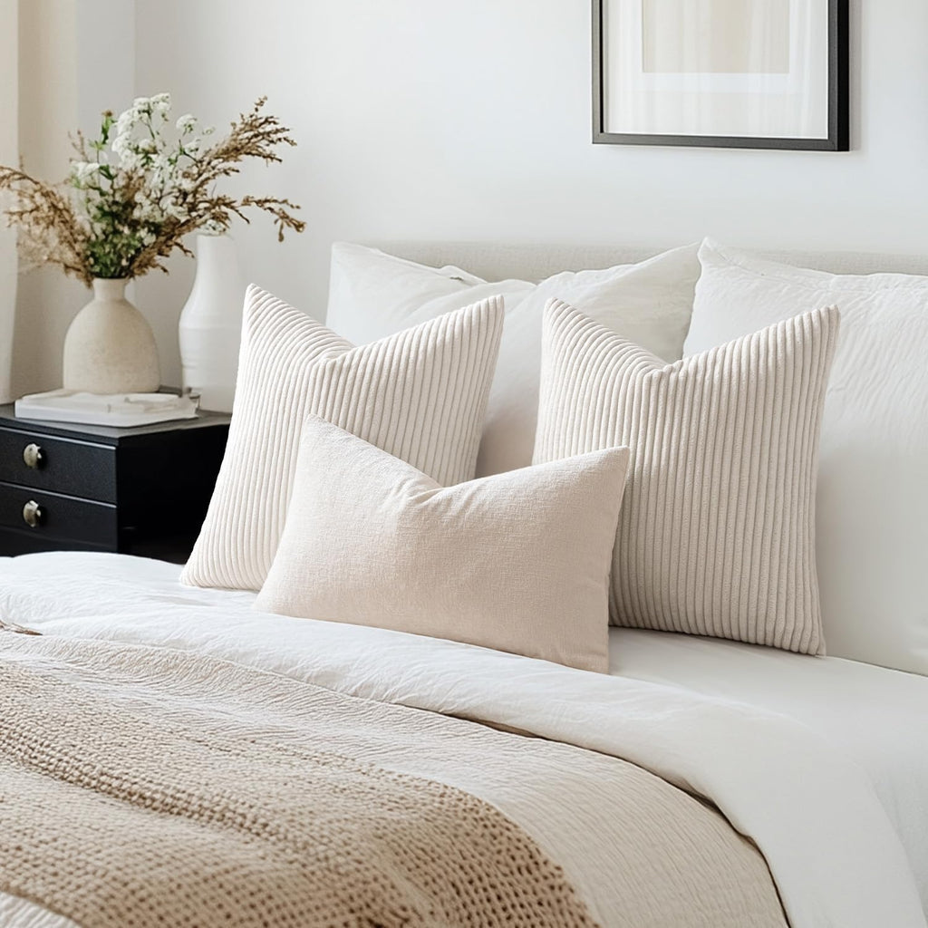 Lot de 2 housses de coussin décoratives en velours côtelé beige 40 x 40 cm